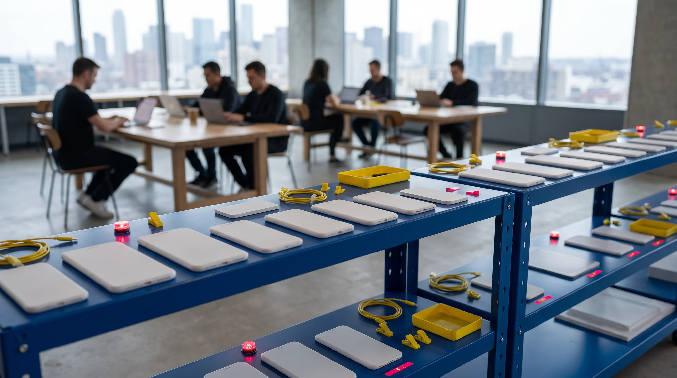 Workshop table with multiple mobile handset components